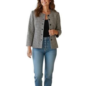 Pendleton Vintage Houndstooth Wool Blazer Size 12 Black White Classic